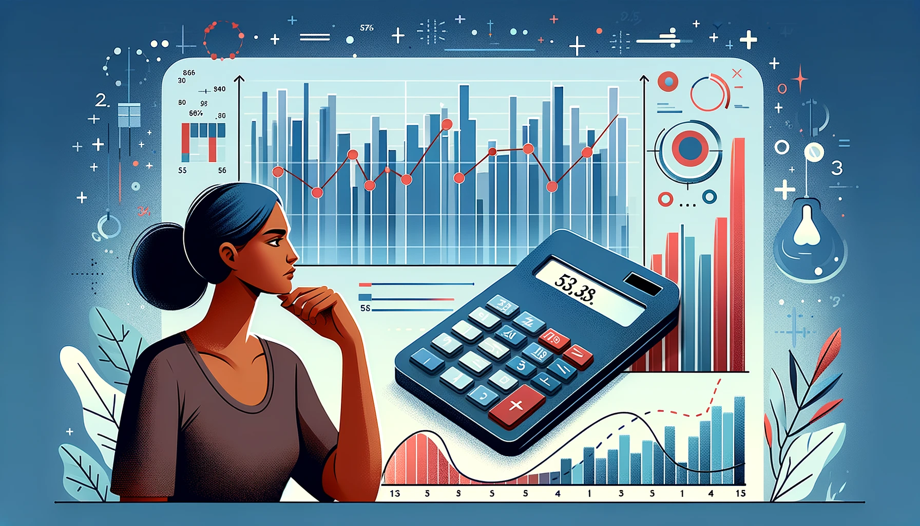 A person calculating the range of a dataset on a digital tool.